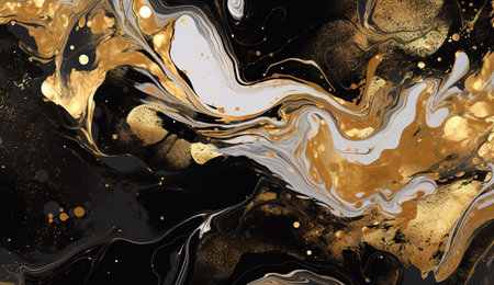 gold and black abstract swirls at the surface of goldcolocolor. Generative AIの素材
