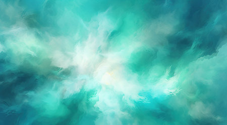 an abstract painting that is greenish blue and white. Generative AIの素材