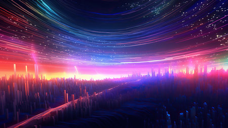 an abstract landscape with light and tunnels. Generative AIの素材