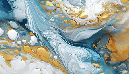 a blue, silver and gold painting on a canvas. Generative AIの素材