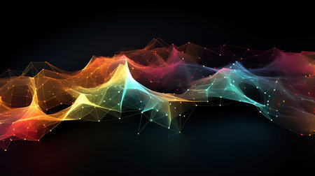 wave pattern with various colorful lines and points. Generative AIの素材