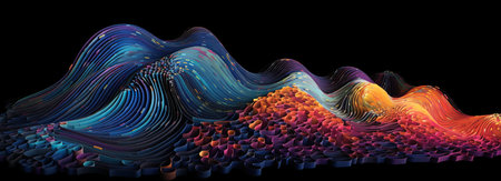 a colorful wave pattern with many colors all over. Generative AIの素材