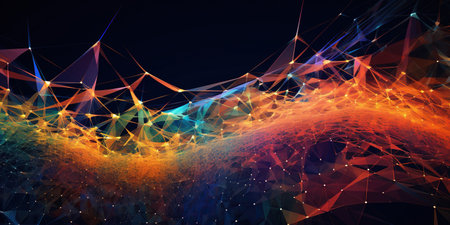 a pattern of colored lines and dots on a dark background. Generative AIの素材