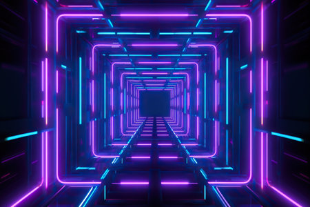 neon light tunnel illustration. Generative AIの素材