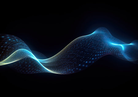blue lines of wave technology on black background. Generative AIの素材