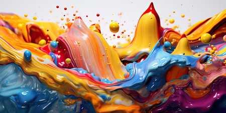 a colorful painting with colored liquid mixing around. Generative AIの素材
