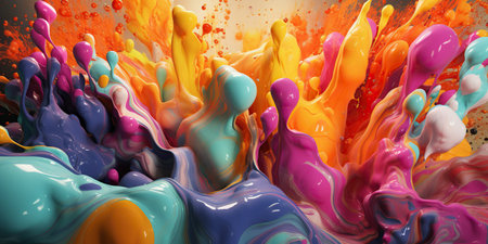 colorful paint pouring into a dark background. Generative AIの素材