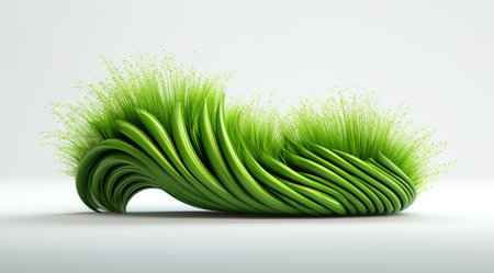 rendering of 3d green grass bending around a circle. Generative AIの素材