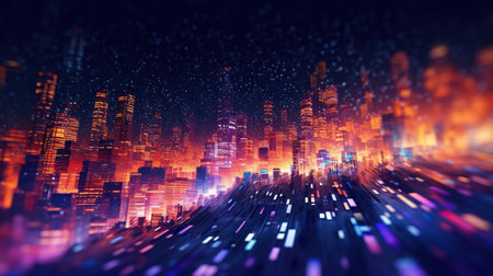 futuristic city, neon lights, cityscape and city lighting photography. Generative AIの素材