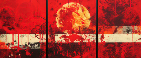 An abstract image in red tones with geometric elementsの素材