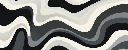 An abstract image of black and white waves, creating a dynamic sense of motion and aesthetic harmony.の素材