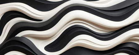 An abstract image of black and white waves, creating a dynamic sense of motion and aesthetic harmony.の素材