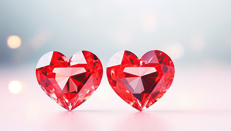 Two crystal hearts on a light background with soft glares, creating a romantic atmosphere.?の素材