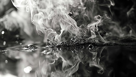 Smoke and bubbles on a dark background, creating a mysterious atmosphere. The concept of mystique and the unknown.の素材