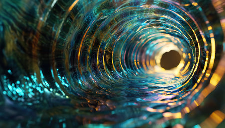 A colorful swirling tunnel with blue and gold gradients.の素材