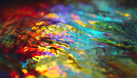 A colorful water surface with multicolored light reflections.の素材
