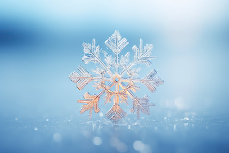 Beautiful Christmas snowflake on a blue background. The concept of winter Christmas minimalism.の素材