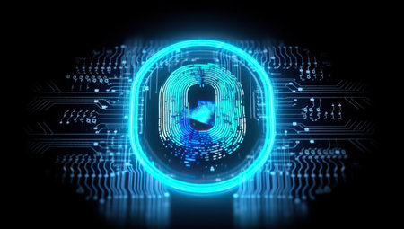 Digital blue fingerprint on black background in the style of digital painting. Generative AIの素材