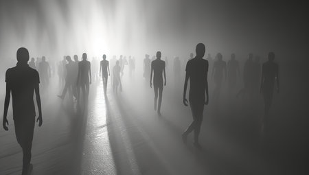 Silhouettes of people in fog. The concept of society and anonymity.の素材