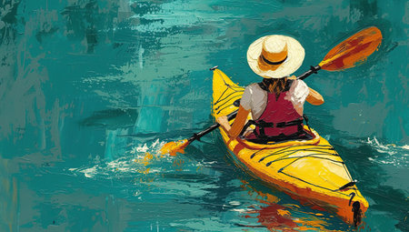Person in a kayak on a river. The concept of adventure.の素材