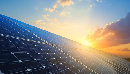Solar panels against the sunset. The concept of renewable energy.の素材