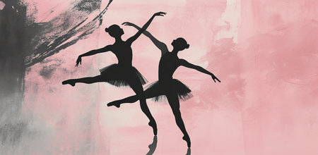 Dancing ballerinas on a pink background. The concept of the art of dance and grace.の素材