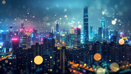 Night cityscape with bright lightsの素材