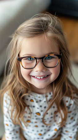 Young girl in glasses smilingの素材