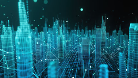 Digital city with high-rise buildings. The concept of a smart city and modern infrastructure.の素材