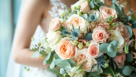 Bride holding a wedding bouquet. The concept of matrimony and romance.の素材