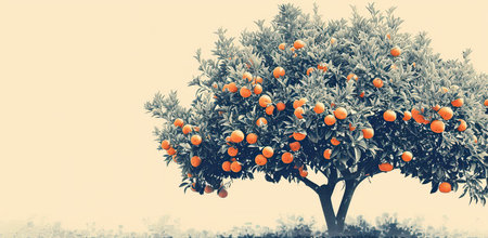 Tree with oranges on a processed background. The concept of agriculture and freshness.の素材