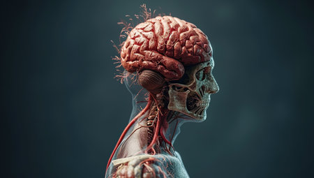 Anatomical model of the human brain with nerve endings. Medicine and neurology concept.の素材