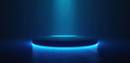 Illuminated platform on a dark background. The concept of innovation and presentation.の素材