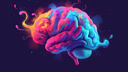 Bright, multicolored brain in cosmic space. The concept of creativity and imagination.の素材