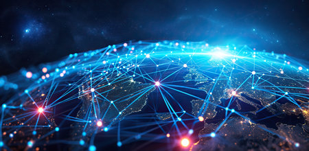 Global network against the starry sky. The concept of globalization and the internet.の素材
