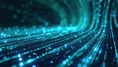 Digital tunnel with blue glowing lines. The concept of cyberspace.の素材