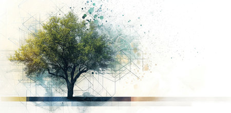Abstract image of a tree with geometric shapes. The concept of nature and technology.の素材