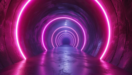 Purple glowing tunnel in a sci-fi style. The concept of the unexplored and the future.の素材