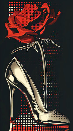 Red rose and high heel in pop art style. The concept of fashion and style.の素材