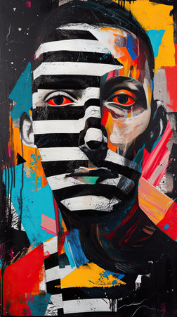 Abstract portrait of a man with vivid colors. The concept of art and creativity.の素材