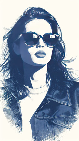 Woman in sunglasses with black and white graphics. The concept of fashion and style.の素材
