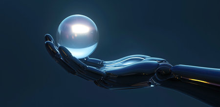 Robotic hand holding a glass sphere. The concept of technology and the future.の素材
