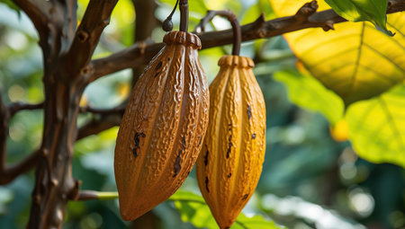 Cocoa beans on a tree. The concept of agriculture and farming.の素材