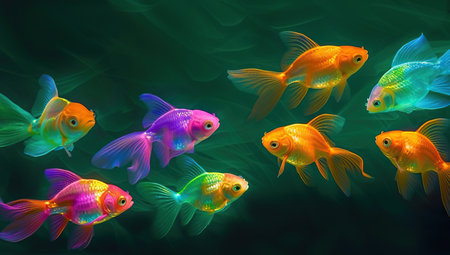 Bright fish in greenish water. The concept of the underwater world and aquarium.の素材