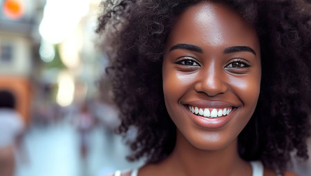 Young woman with a beaming smile. The concept of health and beauty.の素材