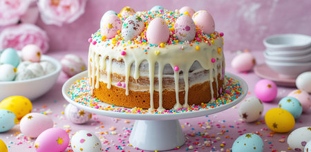Easter cake with decorations and eggs. The concept of the Easter holiday.の素材