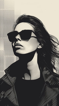Woman wearing sunglasses in black and white style. The concept of fashionの素材