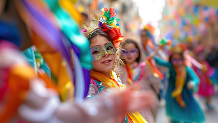 Girl at a carnival in a costume. The concept of festivity and fun.の素材