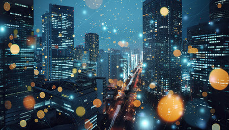 Night cityscape with bokeh and light effects.の素材