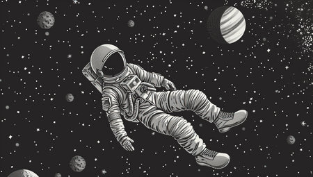Astronaut in space in retro style. The concept of exploration and infinity.の素材